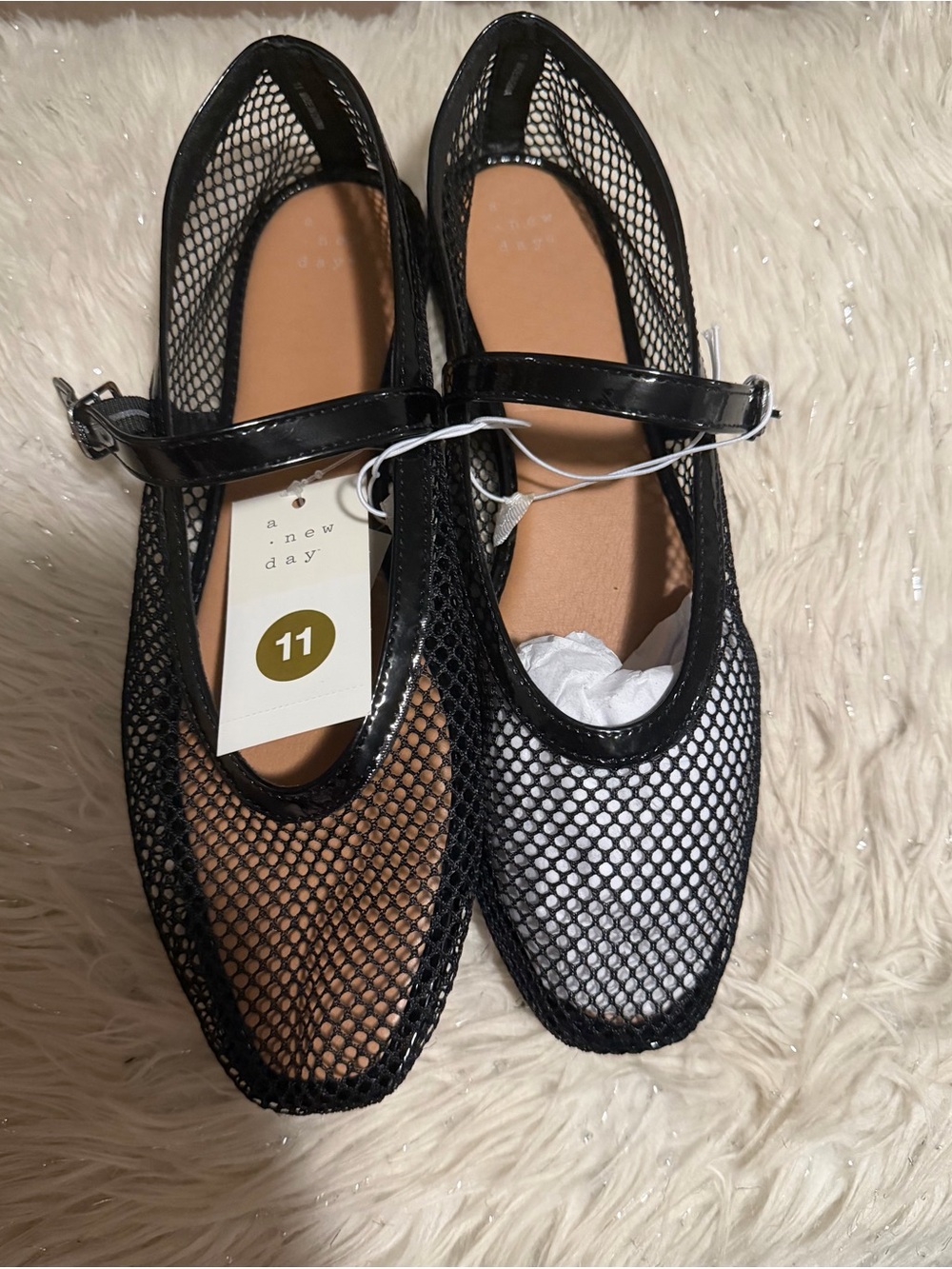 a new day Black Mesh Mary Jane Flats with Patent Trim - Women's